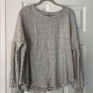 Balloon Bell Sleeve Grey Striped Sweatshirt (VICI)